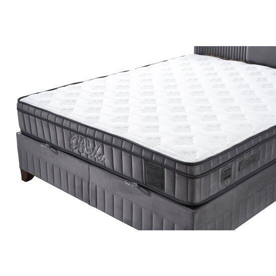 Set Pat Tapițat Bella + Saltea, ladă depozitare, tapițerie catifea premium, structură metal + PAL, 160x200 cm, Gri picture - 8