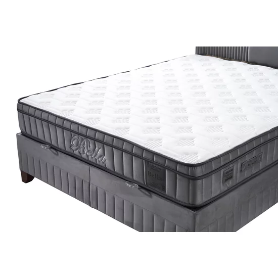 Set Pat Tapițat Bella + Saltea, ladă depozitare, tapițerie catifea premium, structură metal + PAL, 160x200 cm, Gri picture - 8