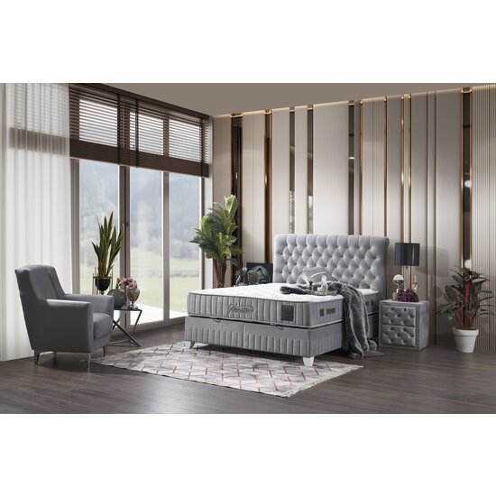 Set pat tapițat Sensitive 160x200 cm gri cu somieră rabatabilă, ladă depozitare și saltea inclusă, înălțime 30 cm picture - 2