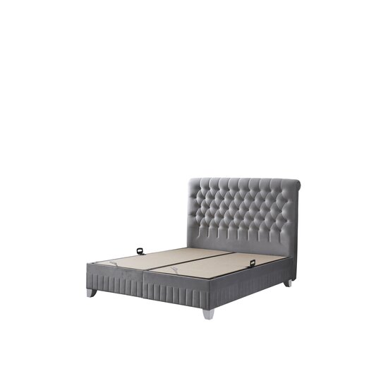 Set pat tapițat Sensitive 160x200 cm gri cu somieră rabatabilă, ladă depozitare și saltea inclusă, înălțime 30 cm picture - 4