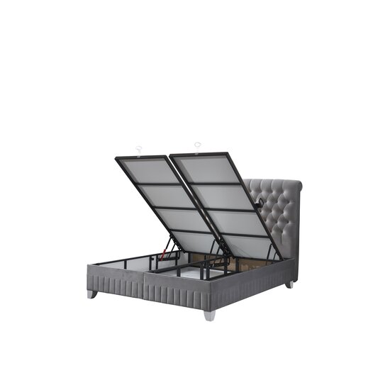 Set pat tapițat Sensitive 160x200 cm gri cu somieră rabatabilă, ladă depozitare și saltea inclusă, înălțime 30 cm picture - 5