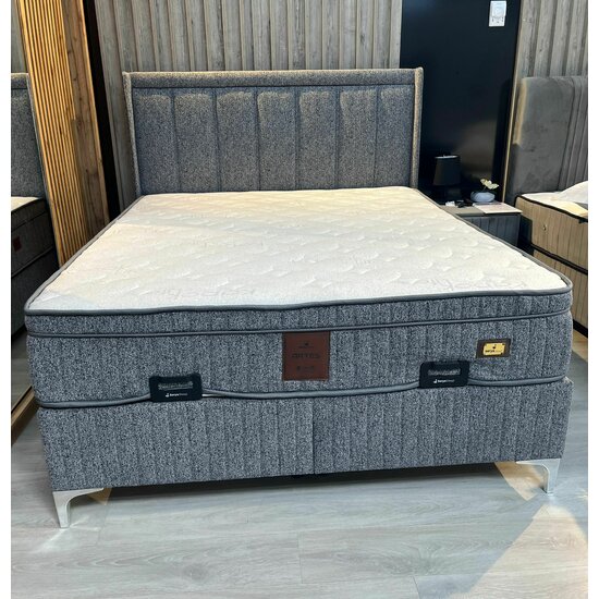 Set Pat + Saltea Astra, ladă depozitare integrată, tapițerie premium, structură robustă, 160x200 cm, Gri picture - 2