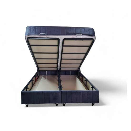 Set Pat + Saltea Savurani, structură rezistentă, ladă depozitare generoasă, tapițerie catifelată, 160x200 cm, Gri picture - 2