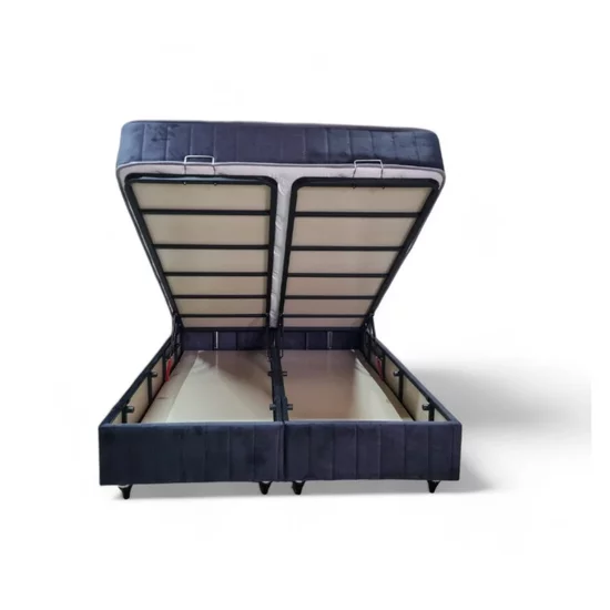 Set Pat + Saltea Savurani, structură rezistentă, ladă depozitare generoasă, tapițerie catifelată, 160x200 cm, Gri picture - 2