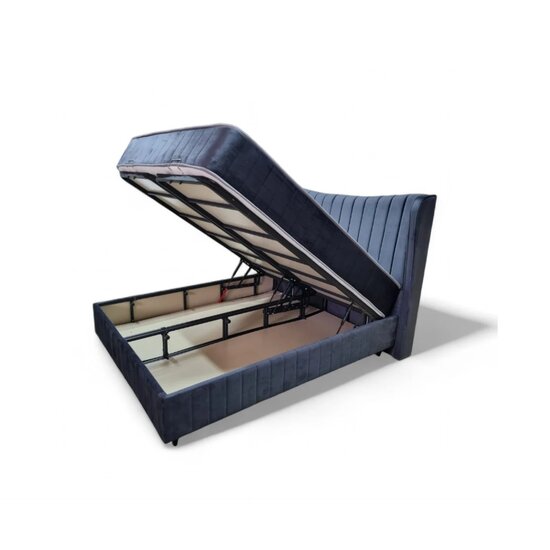 Set Pat + Saltea Savurani, structură rezistentă, ladă depozitare generoasă, tapițerie catifelată, 160x200 cm, Gri picture - 3