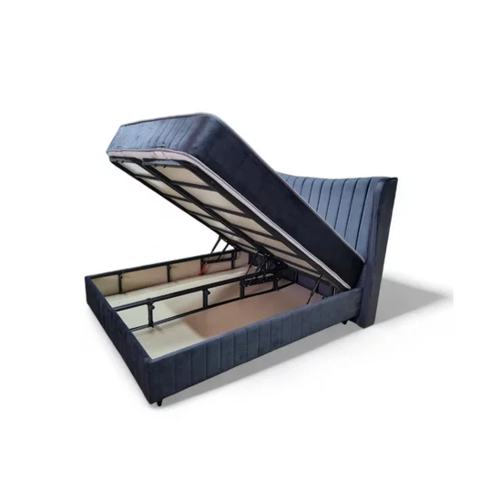 Set Pat + Saltea Savurani, structură rezistentă, ladă depozitare generoasă, tapițerie catifelată, 160x200 cm, Gri picture - 3