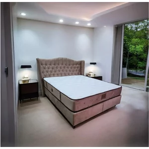 Set Pat + Saltea IMGI, structură robustă, ladă depozitare integrată, tapițerie premium, 160x200 cm, Crem