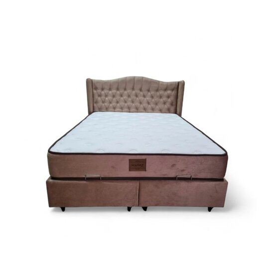 Set Pat + Saltea IMGI, structură robustă, ladă depozitare integrată, tapițerie premium, 160x200 cm, Crem picture - 2