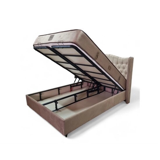 Set Pat + Saltea IMGI, structură robustă, ladă depozitare integrată, tapițerie premium, 160x200 cm, Crem picture - 7