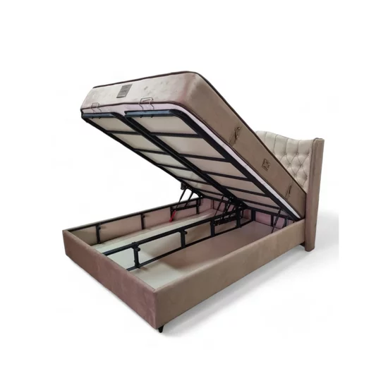 Set Pat + Saltea IMGI, structură robustă, ladă depozitare integrată, tapițerie premium, 160x200 cm, Crem picture - 7