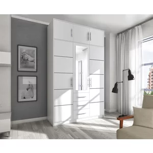 Suprapozabil Bali D3, 3 uși, rafturi integrate, placă laminată, compatibil dulap Bali, 147x58x45 cm, Alb