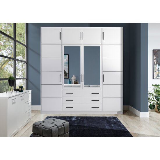 Suprapozabil Bali D4, design modern, placă laminată, 3 uși, rafturi multiple, compatibil dulap Bali, 196x58x45 cm, Alb picture - 3