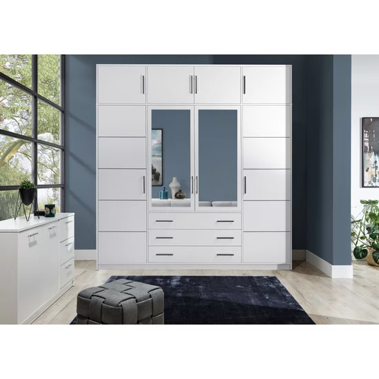 Suprapozabil Bali D4, design modern, placă laminată, 3 uși, rafturi multiple, compatibil dulap Bali, 196x58x45 cm, Alb picture - 3