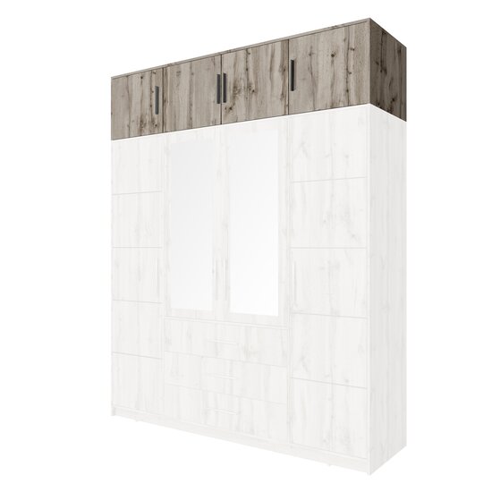 Suprapozabil Bali D4, design modern, placă laminată, 3 uși, rafturi multiple, compatibil dulap Bali, 196x58x45 cm, Alb picture - 4