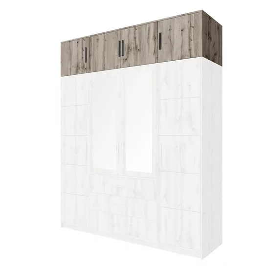 Suprapozabil Bali D4, design modern, placă laminată, 3 uși, rafturi multiple, compatibil dulap Bali, 196x58x45 cm, Alb picture - 4