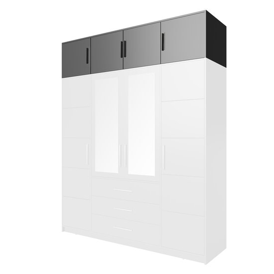 Suprapozabil Bali D4, design modern, placă laminată, 3 uși, rafturi multiple, compatibil dulap Bali, 196x58x45 cm, Alb picture - 5