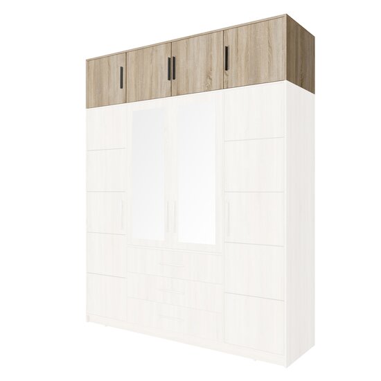 Suprapozabil Bali D4, design modern, placă laminată, 3 uși, rafturi multiple, compatibil dulap Bali, 196x58x45 cm, Alb picture - 6