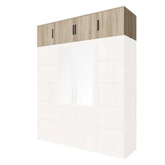 Suprapozabil Bali D4, design modern, placă laminată, 3 uși, rafturi multiple, compatibil dulap Bali, 196x58x45 cm, Alb picture - 6