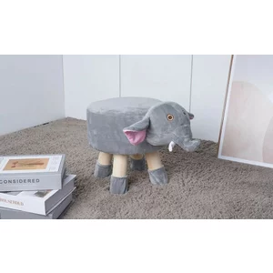 Taburet copii Elefant, tapițat cu material moale și structură din lemn, 38x28x28 cm, gri
