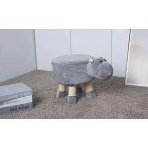 Taburet copii Hipopotam, confort sporit cu picioare din lemn, 38x28x28 cm, gri deschis