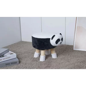 Taburet copii Panda, design vesel cu structură din lemn, 38x28x28 cm, alb-negru