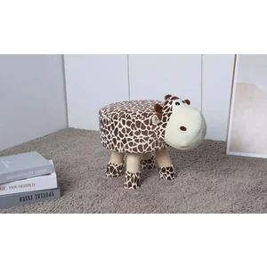 Taburet copii Vacuta, tapițerie moale și structură stabilă din lemn, 38x28x28 cm, alb cu pete negre