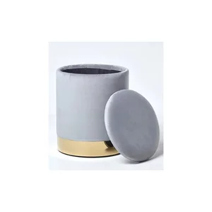 Taburet Devon, catifea premium cu spațiu depozitare, 31x38x31 cm, gri-auriu