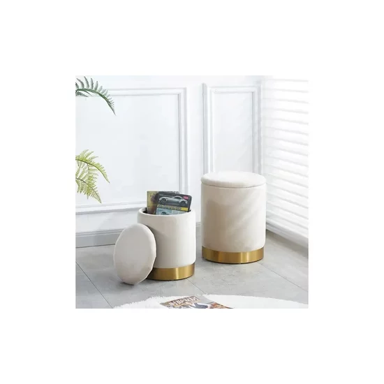 Taburet Devon, catifea premium cu spațiu depozitare, 31x38x31 cm, gri-auriu picture - 2