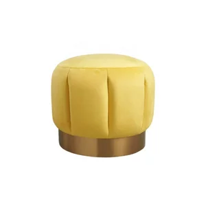 Taburet Pufa, design modern cu bază aurie, tapițerie catifelată, 50x50x46 cm, galben