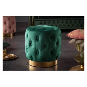 Taburet Velvet, catifea premium cu bază metalică, 37x37x38 cm, verde