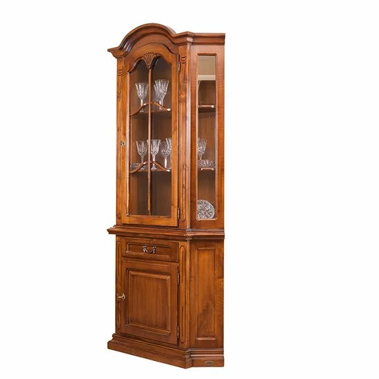 Vitrină colț Mara din lemn masiv fag, panel și MDF, furniruit cu furnir de nuc, 76x76x140 cm picture - 2