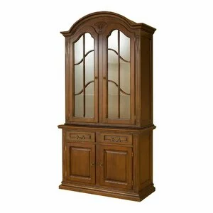 Vitrină Mara cu 2 uși din lemn masiv fag, panel și MDF, furniruită cu furnir de nuc, 122x54x140 cm