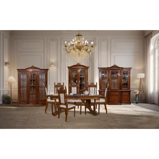 Bufet și vitrină Sonia cu 3 uși din lemn masiv fag, panel și MDF, furniruit cu furnir de nuc picture - 4