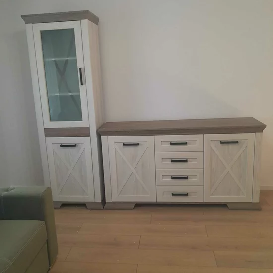 Vitrină Marsel REG1D1W, 1 ușă plină și 1 vitrată, MDF și PAL, 68x45x205 cm, alb frasin picture - 2