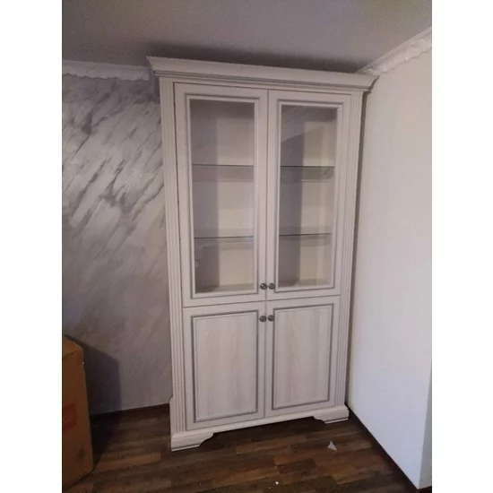Vitrină White 2D2W, spațiu generos depozitare, MDF frezat și PAL melaminat, balamale Hafele și mânere metalice, 126x43x221 cm, frasin alb/pin argintiu picture - 4