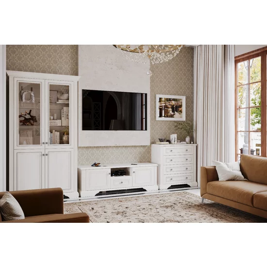 Vitrină White 2D2W, spațiu generos depozitare, MDF frezat și PAL melaminat, balamale Hafele și mânere metalice, 126x43x221 cm, frasin alb/pin argintiu picture - 5