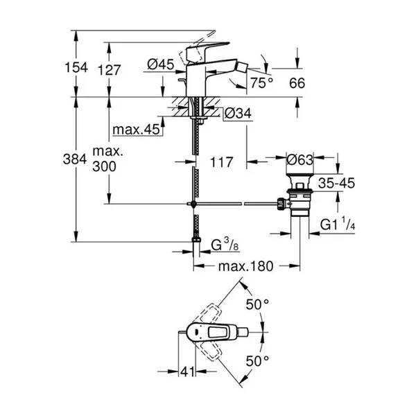 Baterie bideu monocomanda Grohe Start Loop crom lucios picture - 4