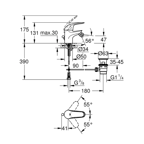Baterie bideu monocomanda Grohe Swift S crom lucios picture - 2