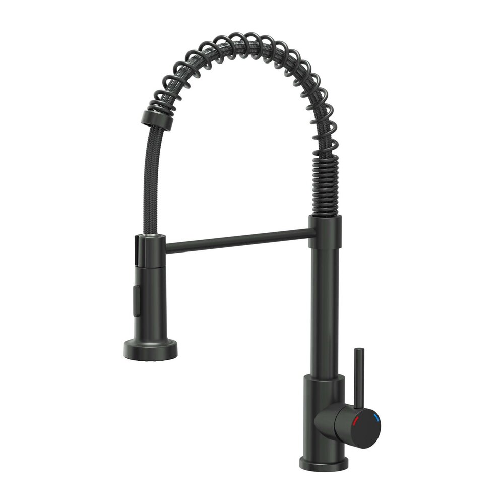 Baterie bucatarie cu dus extensibil Quadron Pop Salma finisaj negru carbon