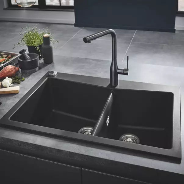Baterie bucatarie cu dus extractabil Grohe Essence inalta antracit periat Hard Graphite picture - 3