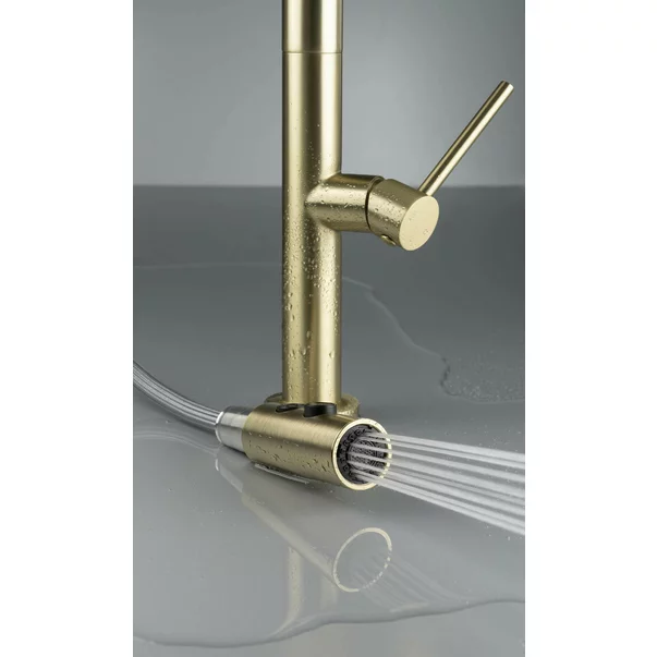 Baterie bucatarie cu dus extractibil auriu periat Deante Olfato picture - 3