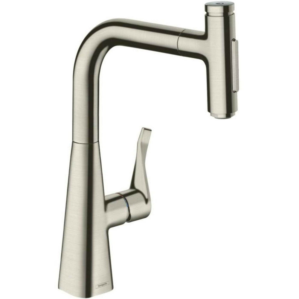 Baterie bucatarie cu dus extractibil crom periat Hansgrohe Metris M71 240 cu 2 jeturi 73817800