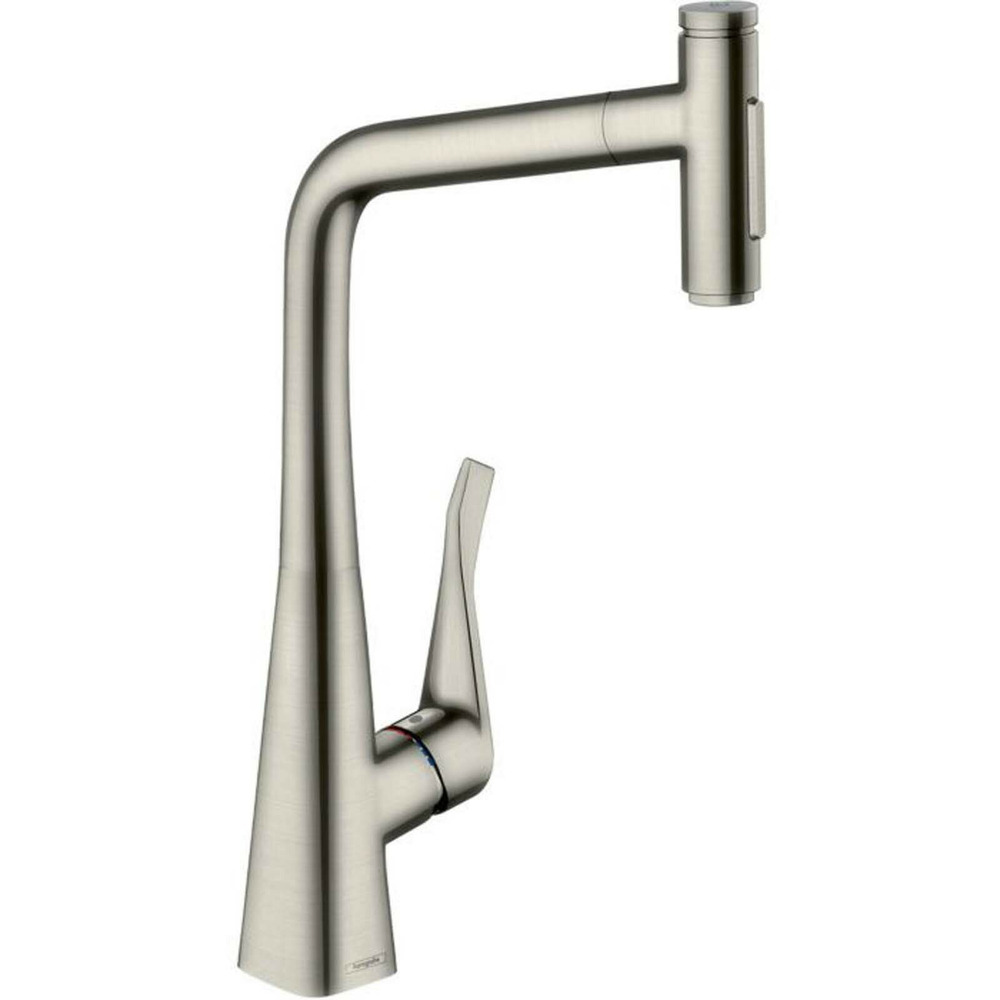 Baterie bucatarie cu dus extractibil crom periat Hansgrohe Metris M71 320 cu 2 jeturi