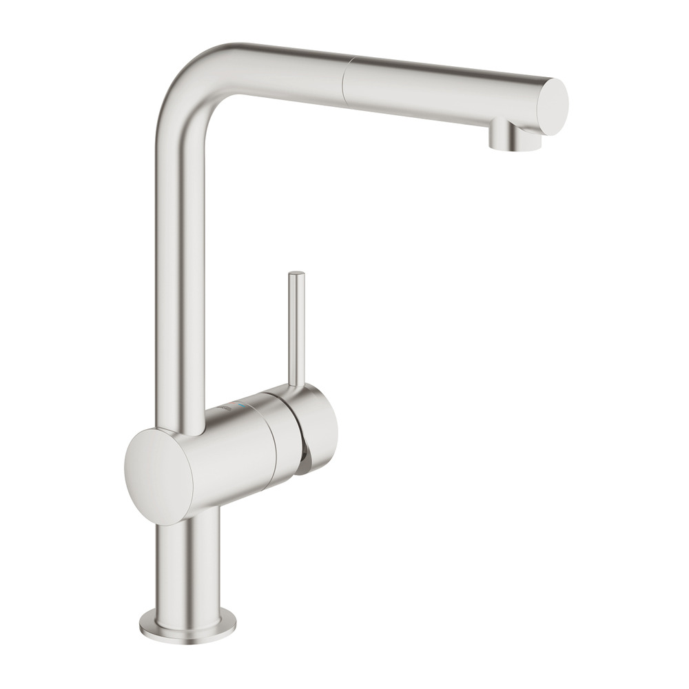 Baterie bucatarie cu dus extractibil Grohe Minta crom periat Supersteel