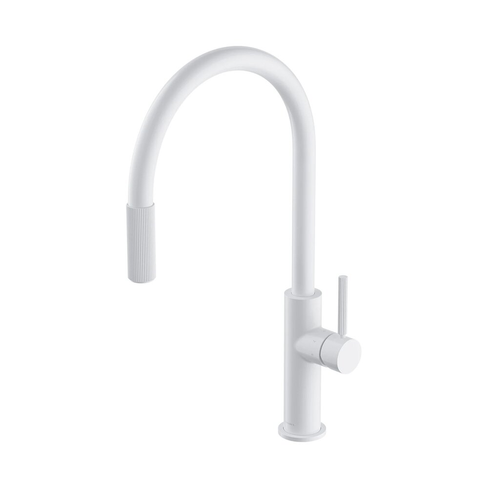 Baterie bucatarie cu dus extractibil Omnires Switch cu sistem filtrare apa finisaj alb mat