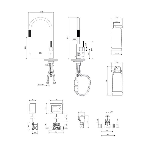 Baterie bucatarie cu dus extractibil Omnires Switch cu sistem filtrare apa finisaj cupru antichizat periat picture - 4