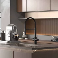 Baterie bucatarie cu pipa flexibila Inter Ceramic Acqua Pura compatibila cu sistem filtrare apa negru mat
