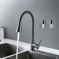 Baterie bucatarie cu pipa flexibila Inter Ceramic finisaj Gun Grey cu 2 functii