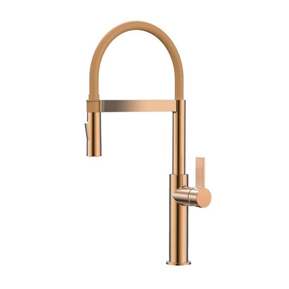Baterie bucatarie cu pipa flexibila Inter Ceramic finisaj Rose Gold periat cu 2 functii