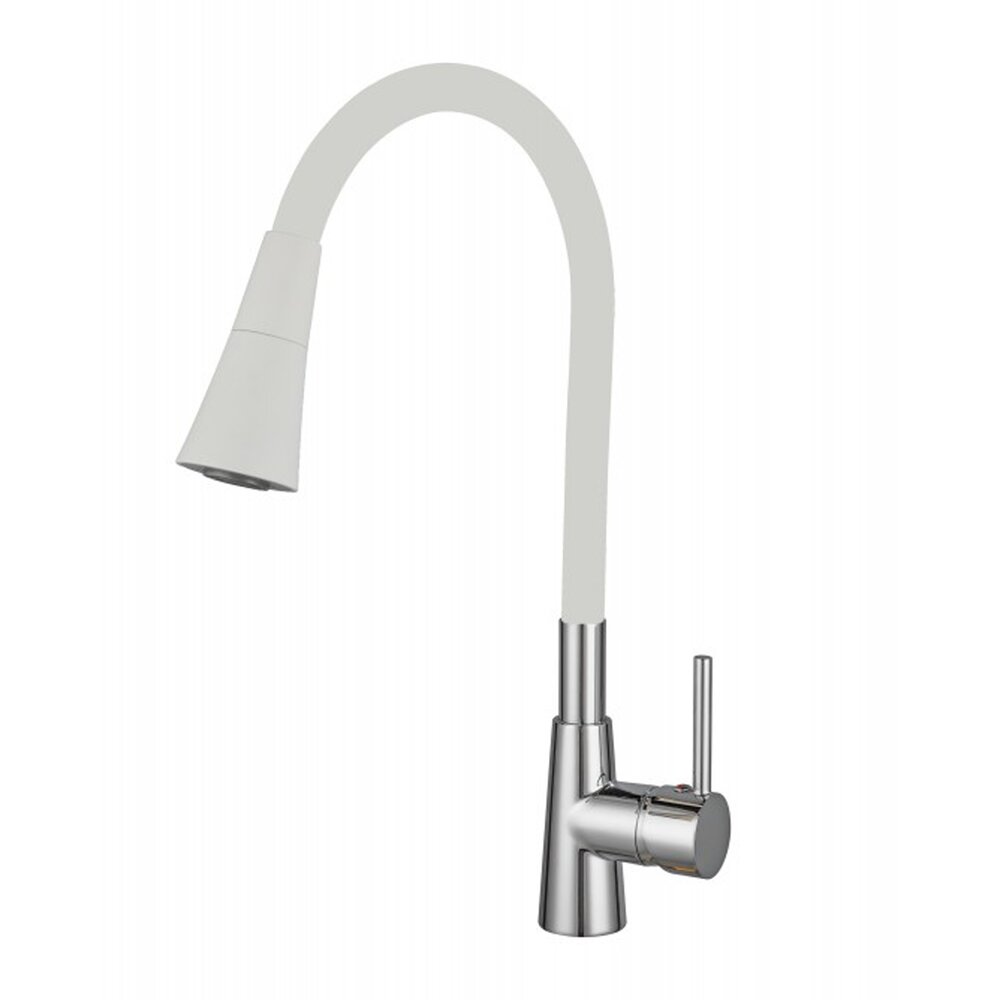 Baterie bucatarie cu pipa flexibila Inter Ceramic Havana finisaj crom lucios-alb mat cu 2 functii